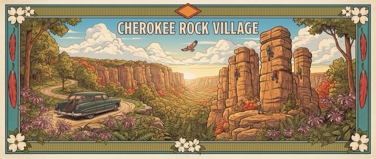 Cherokee Rock Village (Sand Rock) poster-style illustration