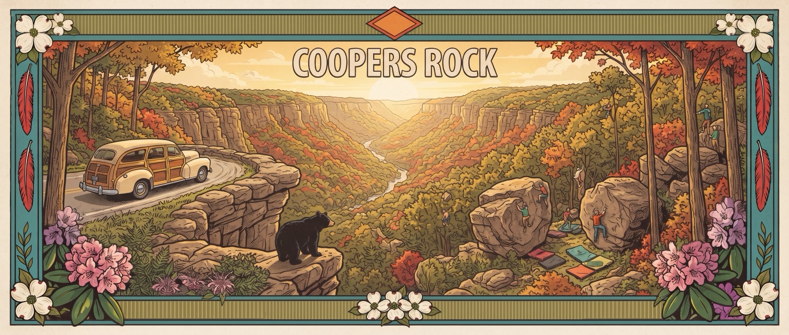 Coopers Rock State Forest poster-style illustration