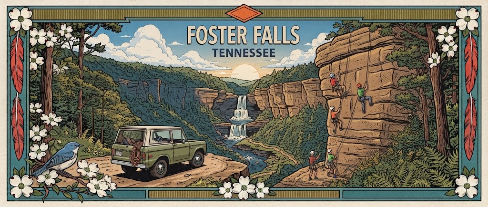 Foster Falls poster-style illustration