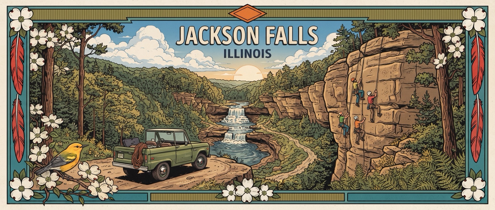 Jackson Falls poster-style illustration