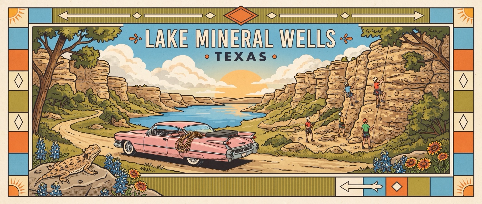 Lake Mineral Wells State Park poster-style illustration