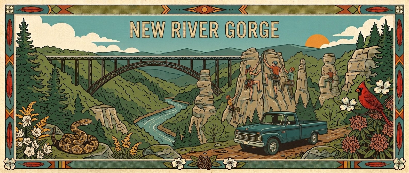 New River Gorge poster-style illustration