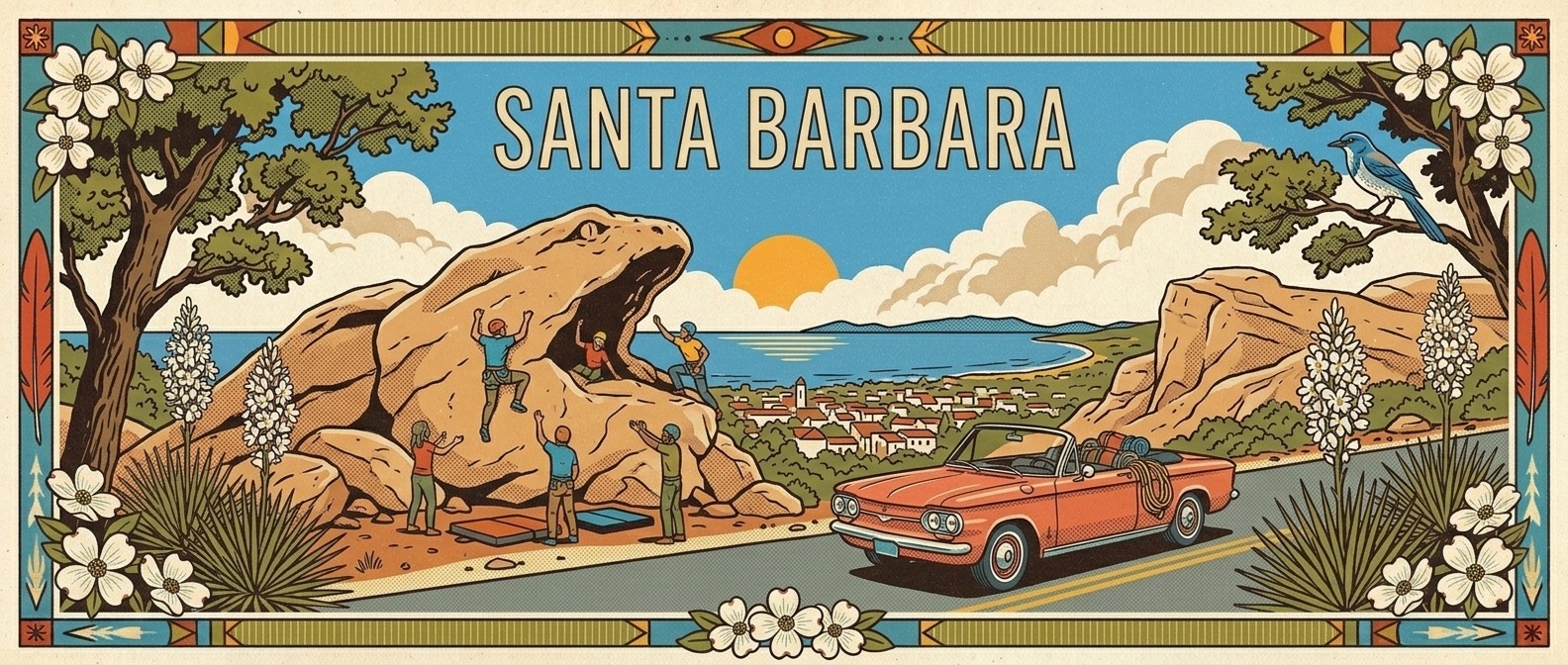 Santa Barbara poster-style illustration