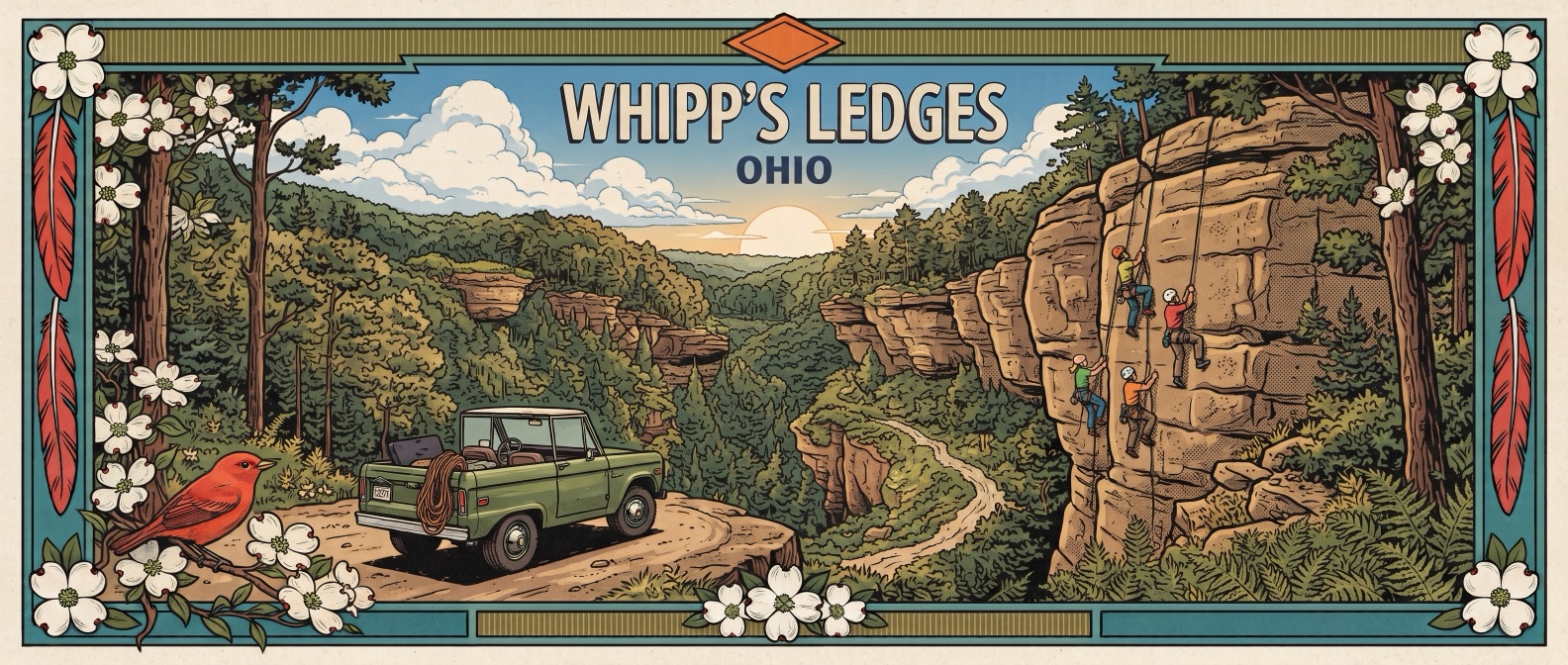 Whipp's Ledges poster-style illustration