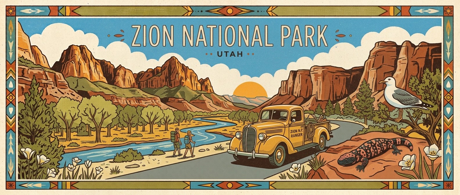 Zion National Park poster-style illustration